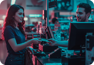 girl giving card for payment