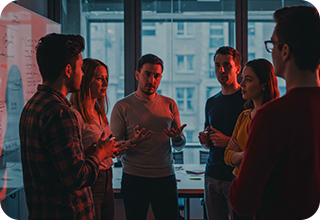 People in discussion room