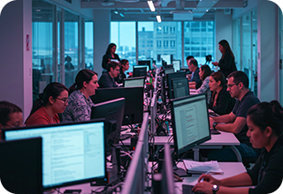 Team working on system