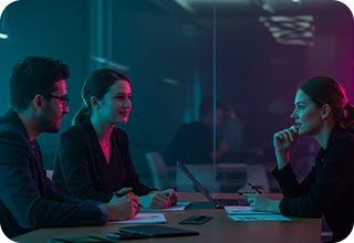 Couple discussing thing with a lady