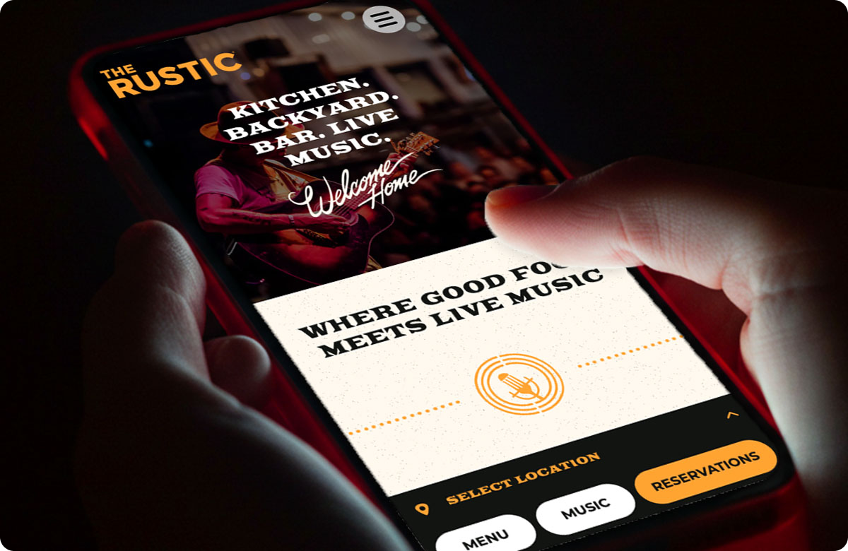 The Rustic's homepage on a mobile device