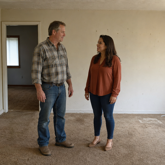Homeowner walking through an empty room with a cash home buyer