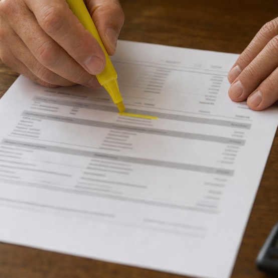 Home seller highlighting a fee on a closing statement