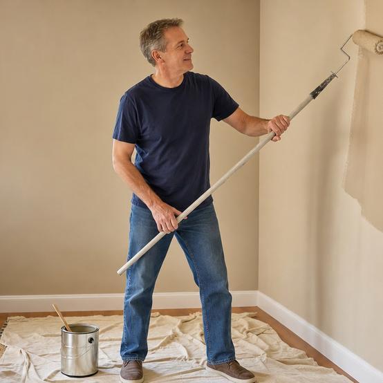 Homeowner painting a living room wall to get the house ready to list