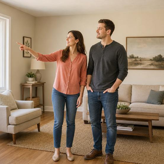 Young couple touring a home for sale