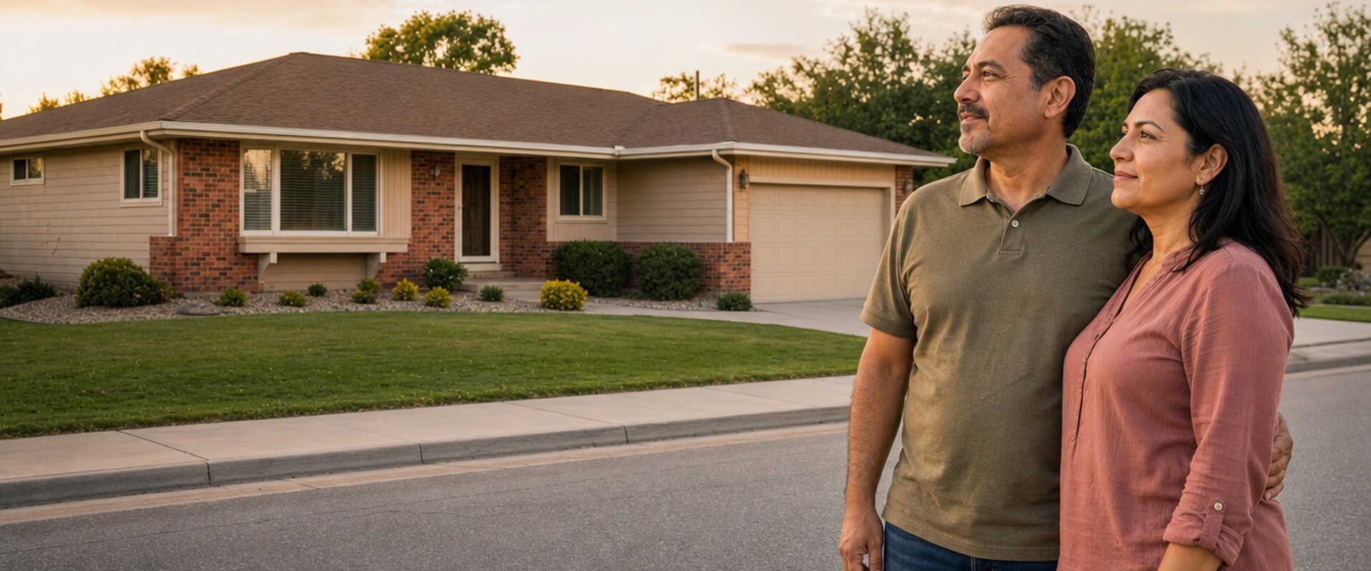 Couple standing across the street looking at their house