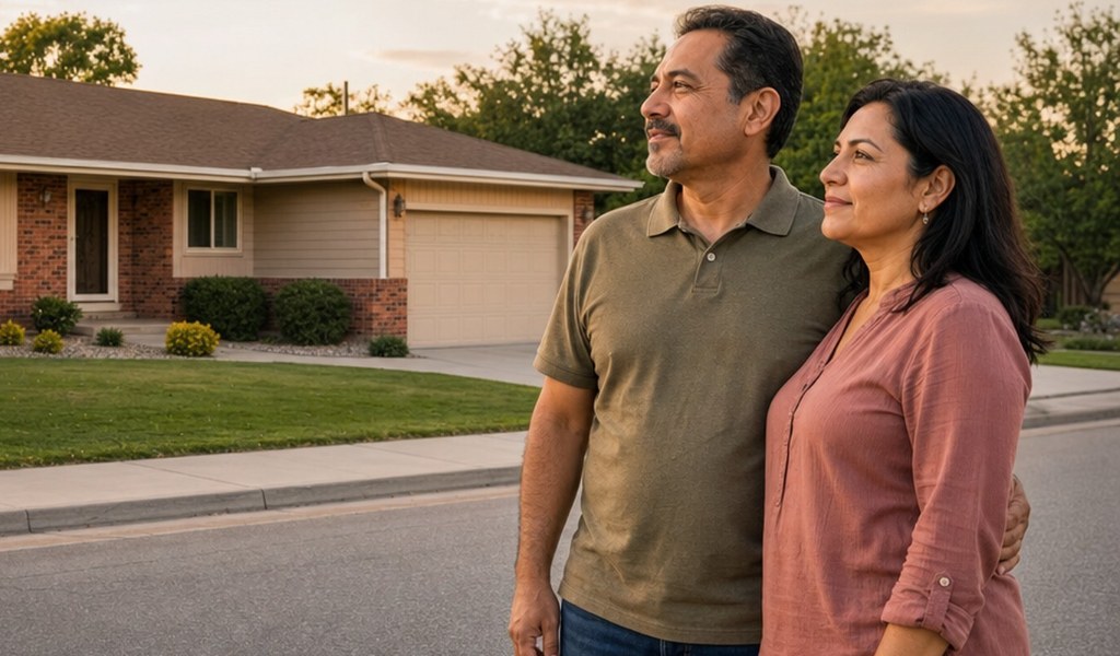 Couple standing across the street looking at their house